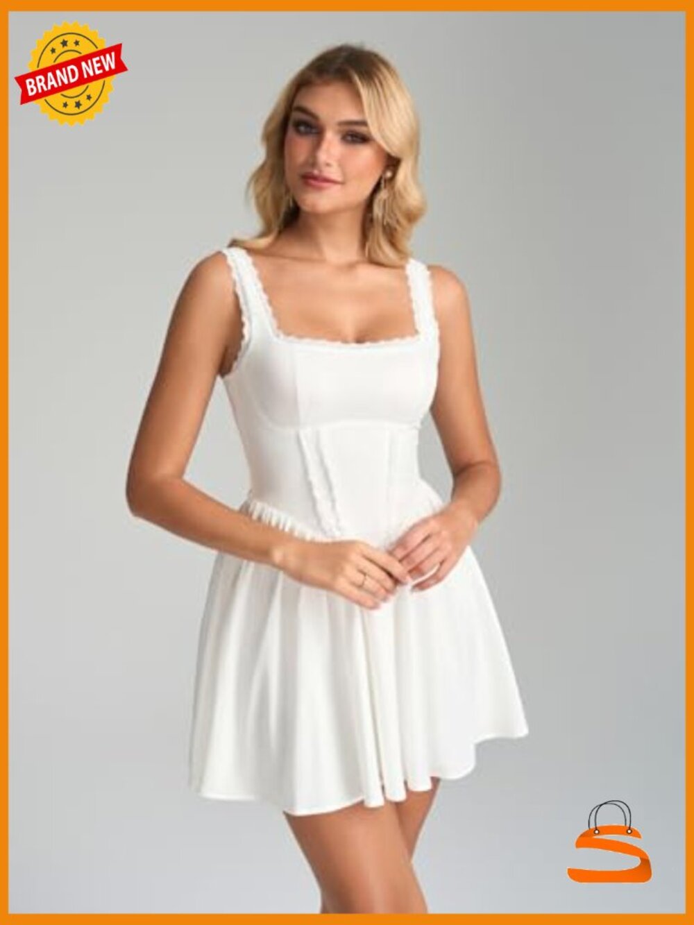 Lace Floral Corset Mini Dress Bow Tie Smocked Flowy Short Graduation Dress - Picture 5 of 6